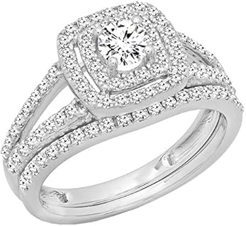 Dazzlingrock Collection 1.00 Carat (ctw) 10K Gold Round Diamond Split Shank Halo Engagement Ring Set 1 CT