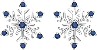 Blue Diamond Stud Snowflake Earrings in Sterling Silver with Push Back for Women