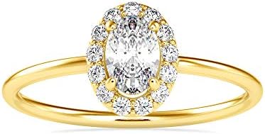 VVS Certified Oval Yellow Diamond Halo Engagement Ring with White Diamond and Rose Gold | Features 0.36 Ct Oval Moissanite Solitaire Diamond and 0.11 Ct Round Natural Diamond | Suitable for Anniversary or Promise Ring for Her in 14k White/Yellow/Rose Gold (IJ-SI, G-VS2)