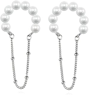 Reffeer Solid 925 Sterling Silver Pearl Cuff Earrings Chain for Women Girls Pearl Cartilage Wrap Earrings No Piercing