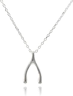 Dote Dainty Lucky Wishbone Pendant Genuine .925 Sterling Silver Necklace 16-18" Adjustable Chain