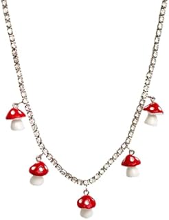 Woman's Rhinestone Mushroom Crystal Pendant Necklace with Adjustable Cable Chain and Lobster Clasp - Colorful and Chic