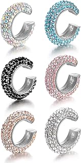 Tornito 6 Pcs Non Pierced CZ Measle Huggie Ear Cuffs Earring for No Piercing Ears Clip Cartilage Earrings for Women Silver Gold Tone