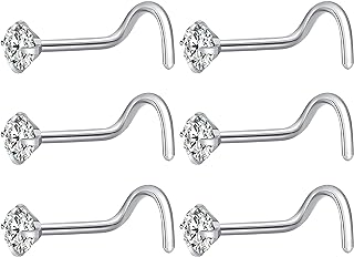 6Pcs 12Pcs Nose Rings Studs Corkscrew 18 Gauge Nose Piercing Jewelry Real Nose Piercings Surgical Steel 18G Nose Screw Studs Screw Nose Rings Jewelry for Women Men 2mm 2.5mm 3mm CZ Gold Silver