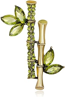 Green/Black Crystal Bamboo Brooch Pin Chinese Style Rhinestone Brooch Leaves Pin Women's Scarf Sweater Accessory