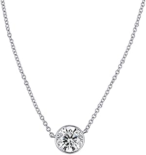 Lobster Clasp Natural Diamond Pendant Necklace in 14k White Gold with Box Chain for Women, Bezel Set Design by The Diamond Channel