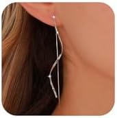 Ritach Sterling Silver Dangle Earrings for Women Trendy, Long Silver Threader Earrings Dainty Minimalist Dangling Drop Earrings for Prom Party