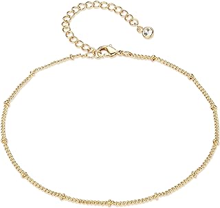 Women Dainty Anklet,14K Gold Plated Satellite Anklet Double Layered Cute Beads Chain Tassel Coin Disc Heart Summer Ankle Bracelet Boho Beach Foot Chain