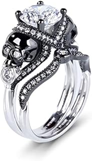 Jeulia 4.97 Carat Twist Skull Rings for Women Two Tone Round Cut Sterling Silver Two Tone Twist Band Rings White Diamond Bridal Ring Set Black Plated Engagement Promise Rings with Jewelry Gift Box