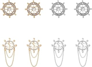 SUPERFINDINGS 8Pcs 2 Style 2 Color Anchor Nautical Brooch Crystal Rhinestone Safety Pin Sailor Style Label Pin Steering Badges Vintage Suit Decaration for Man Woman Wedding Party