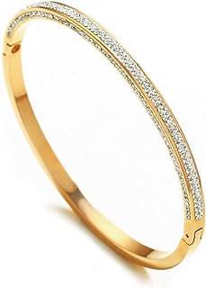 Rose Gold/Gold/Silver Titanium Stainless Steel Pave Cubic Zironia Simulate Diamond Stackable Oval Hinged Bangle Bracelet