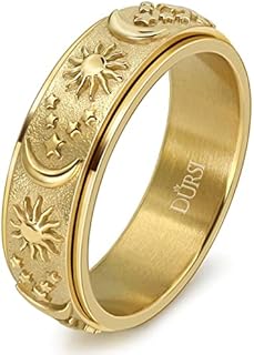 Sun, Moon and Star Spinner Fidget Engagement Ring with Sandstone Gem for Men and Women, Stainless Steel, Anxiety-Relieving Design