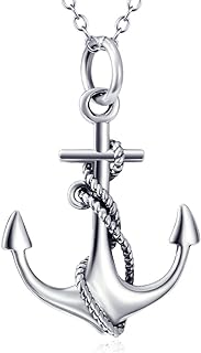 LUHE Sterling Silver Nautical Anchor Pendant Necklace with Rolo Chain and Spring Ring Clasp, Designer Jewelry for Men and Women, Ideal Gift for Seafarers