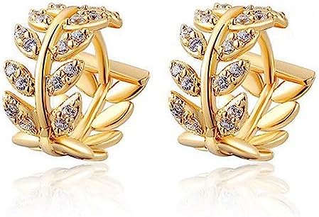 Dainty CZ Leaf Cartilage Huggie Earrings for Women 14K Gold Plated Leaf Small Hoop Earrings Cubic Zirconia Huggie Earrings Lightweight Hypoallergenic Earrings Jewelry Gifts for Women