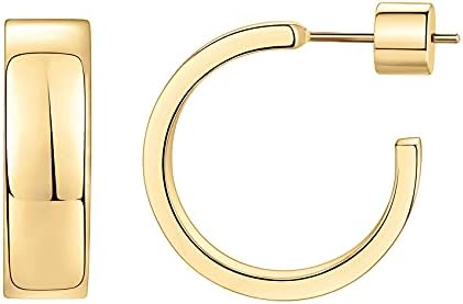 PAVOI 14K Gold Plated Thin Square Edge Open Hoop Earrings for Women | Trendy Lightweight Open Hoops