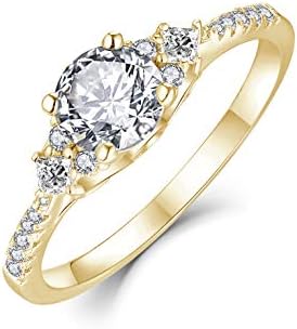 JO WISDOM 14k White/Rose Gold 6mm 0.75ct Simulated Moissanite and 0.25ct Diamond Engagement Wedding Ring(diamond: S1 clarity)