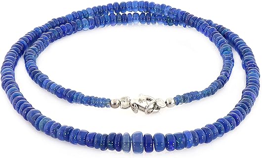 Etherenic Blue Opal Bead Necklace with Plain Rondelles Design from India - Elegant and Health-boosting Gift for Everyone