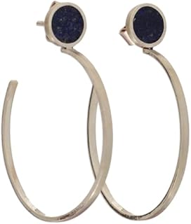NOVICA Handmade .925 Sterling Silver Lapis Lazuli Half hoop Earrings Modern from Brazil Birthstone [2 in L x 0.4 in W x 1.6 in D] 'Modern Swoop'