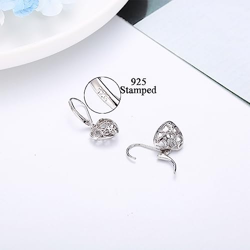 925 Sterling Silver Ball Heart Dangle Earrings for Women Lightweight Vintage Drop Dangle Earrings Leverback Earrings Jewelry Gifts For Her