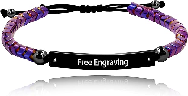 Handmade Purple Hemetite Custom Name Identity Bracelet for Women, Women's Purple Stone Personalized Name ID Bracelets for Best Friend Sisters Mother Birthday Bracelet Gift Y1457
