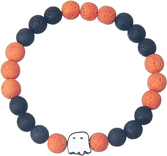 Ghost Beaded Bracelets for Women Men Ghostface Volcanic Stone Stretch Bracelet Halloween Bracelet for Party Jewelry Gifts