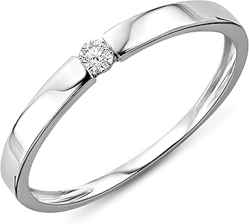 Miore Verlobungsring aus 9 Karat Weißgold mit 0.05 Ct Solitär Diamant in Größe 48, ideal für Damen und perfekt für besondere Anlässe