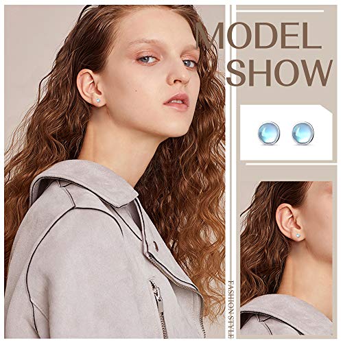 925 Sterling Silver Stud Earrings for Womens Teens Moonstone Earrings Turquoise Black Earrings Round Gemstone Stud Gift Christmas Valentine’s Day