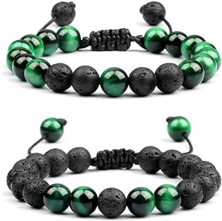 Tiger Eye Lava Rock Bracelet for Men and Women, 8mm Natural Tiger Eye Beads Stone Adjustable Bracelet Aromatherapy Essential Oil Diffuser Lava Bracelet Gifts for Men