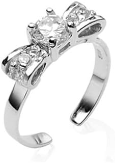 Cubic Zirconia Studded Sterling Silver Toe Ring with Adjustable Bow Design