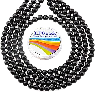 Premium Smooth Black Obsidian Beads by LPBeads – 200Pcs Round 6mm Natural Gemstones with Stretch Cord for DIY Jewelry Making, Bracelet Design