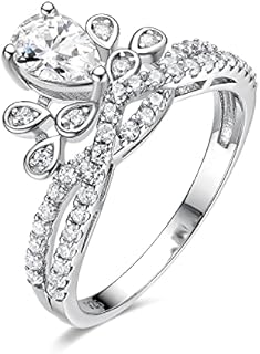 Sterling Silver Cubic Zirconia Crown Engagement Ring for Women in Princess Design