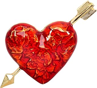 Gyn&Joy Gold-tone Red Enamel Valentine Heart and Arrow Pin Brooch