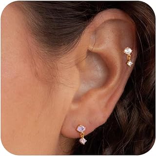 Stud Earrings for Women,Dainty Birthstone Earrings Hypoallergenic Cartilage Earring Sets for Multiple Piercing Tiny Small Diamond Gold Dangle Earrings for Women Gold Earrings Tragus Piercing Jewelry