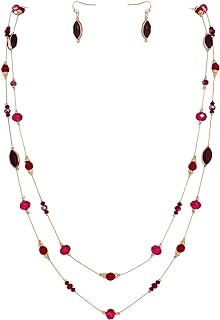 Coiris 2 Layer Illusion Wire Beaded long Collar Statement Necklace with Earrings Long Necklace for Women