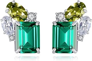 Cuafufu Gemstone Stud Earrings for Women | S925 Sterling Silver Dainty Gem Stone Morganite Stud Earrings | Swarovski Elements Crystal Earrings | Sterling Silver Cubic Zirconia Stud Dangle Drop Earrings Birthday Gift Fashion Jewelry for Women & Teen Girls