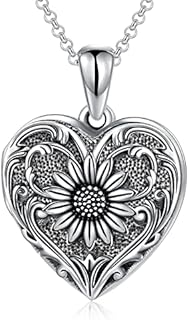 SOULMEET Cameo Sunflower Heart Locket Necklace That Holds 3/4/5 Pictures, Sterling Silver You Are My Sinshine Expandable Pictures Locket Necklace Keep Family Members Near to You