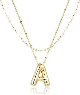 Women's Personalized Initial Bubble Pendant Necklace with Lobster Clasp, Satellite Chain - 14K Gold Plated Brass, Hip Hop Jewelry for Mother's Day