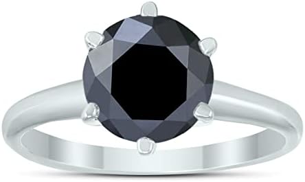 2 Carat Round Black Diamond Solitaire Ring in 14K White Gold