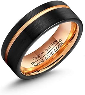 Personalized LerchPhi Tungsten Carbide Engagement Ring, Unisex in Black and Rose Gold Design, Comfortable Wedding Band for Him and Her, Hypoallergenic & Scratch-Resistant, Ring Size 6.5