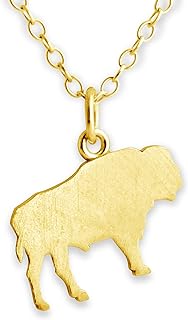 Gold Plated Buffalo Pendant Unisex Necklace with 1mm Thin Cable Chain & Round Spring Clasp, Ideal Taurus Zodiac Jewelry Gift Made in USA