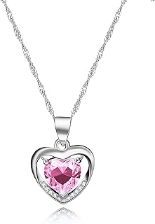Uloveido Platinum Plated Heart Shaped Cubic Zirconia Crystal Pendant Necklace for Women