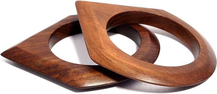 No-Clasp Brown Sisso Wood Bangle Bracelets for Women | Set of 3 | Geometrical Design
