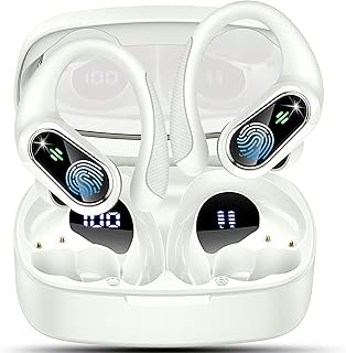 Poounur Wireless Earbuds with Hi-Fi Stereo Sound and Noise Canceling Mic, 50hrs Playtime, IPX7 Waterproof, Ideal for Sports, Travel, and Workouts. Bright White