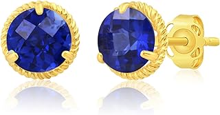 14k White or Yellow Gold Roped Halo Gemstone Round Stud Earrings for Women 6mm Birthstone with Push Backs by MAX + STONE