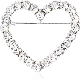 Just Follow Love Heart Pearl Hollow Out Brooch for Women Girls Fashion Elegant Crystal Rhinestone Love Heart Brooches Pin Wedding Party Clothes Accessories Valentines Birthday Jewelry Gifts