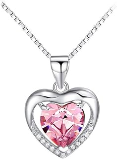 Sterling Silver Box Chain Heart Necklace with Crystal & Cubic Zirconia Pendant