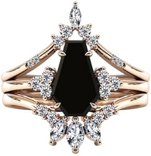 Art Deco 1.5 CT Coffin Shaped Black Onyx Engagement Ring Set for Women with Brilliant Cut Stone, Sterling Silver & Wedding Ring Sets, Unique Vintage Antique Promise Anniversary Design