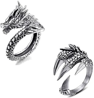 2-Piece Vintage Punk Rock Chinese Alloy Dragon and Claw Ring Set, Ideal for Men and Women, Adjustable Size