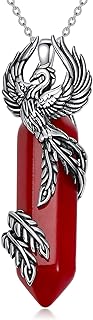 Sterling Silver Phoenix Pendant Necklace with Reiki Healing Crystal, Hexagonal Spiritual Quartz Gemstone Jewelry for Women