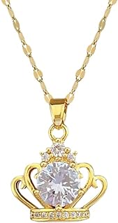 14K Yellow Gold Plated Silver Crown Pendant Necklace - Cable Chain Design - Elegant Jewelry for Women and Girls - No Gemstone Royal Charm Necklace
